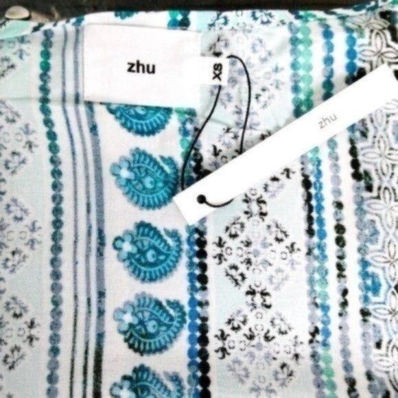Zhu Ulma Paisley Wrap Pants Set Aqua Blue XS - Picture 4 of 9